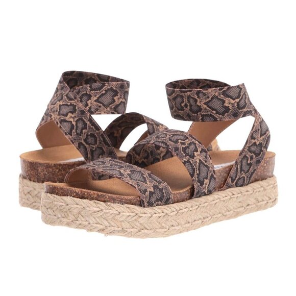 STEVE MADDEN KIMMIE Espadrille Flatform Heel Double Strap Sandals Blue Snake - Picture 8 of 9